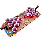 GOODS+GADGETS Mini Beer-Pong Spiel für Jede Party; Bier-Pong Spiel-Tisch mit Getränke Bechern für Shot-Pong Matches; Komplett-Set aus Holz; 60 x 22 x 8 cm