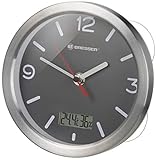 Bresser 8020116 Wanduhr Mytime Thermo-/Hygro Funk Baduhr mit Thermometer und Hygrometer inklusive 4 Starker Saugnäpfe zum Aufhängen oder Aufstellen, Grau , 17cm