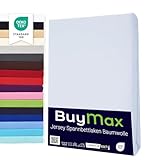 Buymax® Spannbettlaken 120x200cm Baumwolle 100% Spannbetttuch Bettlaken Jersey, Matratzenhöhe bis 25 cm, Farbe Weiß