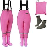 smartpeas wasserdichte Wathose Kinder mit Gummi Stiefel Rosa Größe 28/29 - Ideale Anglerhose Kinder - Bequem und Dauerhaft Watthose für Kinder - Plus: 1x Socken