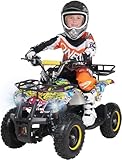 Actionbikes Motors Kinder Elektro Miniquad ATV Torino | 𝟭𝟬𝟬𝟬 Watt 36 Volt - Scheibenbremsen - Umweltfreundlicher Elektromotor - LED-Scheinwerfer - Kinder Quad (1000 Watt Gelb Graffiti)