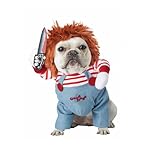 Hundekostüm Chucky Puppe Cosplay Anzug Rollenspiele Lustiges Haustiere Hunde Kostüm für Halloween Party Hundekleidung Outfit