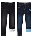 2er Pack Kinder Thermohosen Gr. 92-110 Jeanshose Kleinkinder Jeans 2-6 Jahre Mädchen Jungen Hose warm gefüttert Winterhose kuschelig (as3, Numeric, Numeric_98, Blau-Schwarz, Gerade)