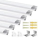 LED Profil 6 x 1m, 6-Pack LED Aluminium Profil V-Form mit Weiß Milchige Abdeckung, Endkappen, und Montagematerial, LED Kanäle für LED Streifen (LED Strips/Band bis 12 mm inkl)