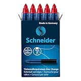 Schneider 185402 Rollerpatrone One Change (für Tintenroller One Change, 1x 5 Stück, dokumentenecht, nicht löschbar) rot