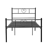 LIEPU Gästebett Metallbett Einzelbett Modern, Bettrahmen mit Herzförmiges Kopfteil, Kinderbett Jugendbett Bettgestelle für Schlafzimmer, 90 x 190 cm, Schwarz