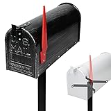 ML-Design U.S. Mailbox mit schwenkbarer Fahne und Standfuß Retro-Schwarz Aluminium 47,5x16,5x22,5cm, Briefkasten im Amerikanisches Design, Standbriefkasten Wandbriefkasten Letterbox Postkasten Postbox