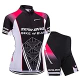 ZEROBIKE Damen Atmungsaktiv Schnelltrocknend Fahrradtrikot Set, Outdoor Kurzarm Radsport-Shirt + 3D Gel Gepolsterte Kurze Hose Fahrradhose (Schwarzes Netz, M)