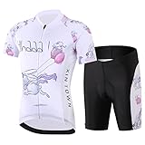 Amur Leopard Kinder Radtrikot Set Jungen Radsport Bekleidung Mädchen Fahrrad Trikot Kurzarm & Kurz Radhose mit Sitzpolster, Weiß, 146 (Etikettgröße: XXL)