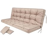 PillowPrim Beige Kissen für Hollywoodschaukel, Gartenschaukelkissen 180 cm, Komfort Sitzbank mit Rückenlehne, Inklusive Zwei Rückenlehnen-Kissen