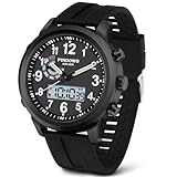 PINIDOUS Herren Uhren für Herren Militär Digital Uhren Analog Quarz wasserdichte Uhr Sport Außenbereich Multifunktional Rostfreier Stahl Klassisch Stilvoll Mode Lässig Business Armbanduhr