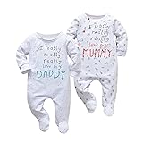 Tinykeke Neugeborenes Baby Jungen Mädchen Buchstaben Strampler Unisex Baby 2er-Pack mit Fuß Babykleidung 0-3 Monate