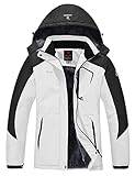 YSENTO Damen Winterjacke Wasserdicht Skijacke Outdoor Softshelljacke Warm Fleecejacke Funktionsjacke mit Abnehmbarer Kapuze(02 Weiß,L)