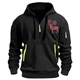 Wander-Sweatshirt für Herren, Urlaub, Sweatshirt für Herren, Herbst und Winter, Freizeit, Reisen, Sport, kariert, schmale Passform, langärmelig, Pullover mit Tasche, Herren-Arbeitssweatshirts, Schwarz