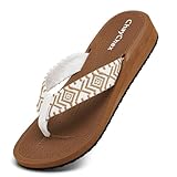 ChayChax Zehentrenner Damen Bequem Flip Flops Sommer Pantoletten Plateau Pantoffeln Rutschfest Badelatschen,Weiß,39 EU