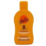 Malibu Niedriger Schutz, wasserabweisend, mit Vitamin angereichert, LSF 8, Sonnencreen-Lotion, Spray mit Sheabutter-Extrakt, 200 ml