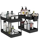 Ronlap 2 Pack 2 Tier Küchen Organizer Set, Küchen Standregal Unterschrankregal Duschablage Organizer Gewürzregal Küchenschrank Organizer mit Körbe, Trennwände, schwarz