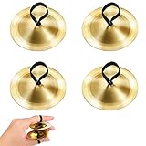 2 Paar Fingerzimbeln,Finger Becken Messing mit elastischen Band,Bauchtanz Finger Brass Musikinstrument für Tänzerin Ball Party,Gold