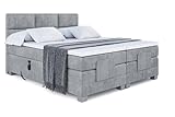 ALTDECOR Boxspringbett elektrisch verstellbar mit 2 Matratzen H3/Bonell- und H4/Taschenfederung + Topper (4 cm hoch), Polsterbett mit Kopfteil PROT EL 200 x 200 Grau Casablanca