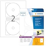 HERMA 8624 CD DVD Etiketten inkl. Zentrierhilfe blickdicht, 10 Blatt, Ø 116 mm MAXI, 2 pro A4 Bogen, 20 Stück, selbstklebend, bedruckbar, matt, blanko Papier Klebeetiketten Aufkleber, weiß