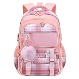 HANXIUCAO Kinderrucksack Schultasche Mädchen Große Kapazität Niedliche Schultasche mit Fächern für Kinder Grundschule Junior High School (Rosa)