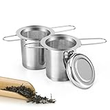 Teesieb, Tea Infuser 304 Rostfreiem Edelstahl Teefilter mit Faltbare Griffe und Deckel Teefilter für Losen Tee (A-2PCS)