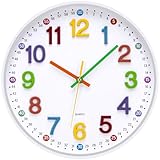 VINILITE Kinder Wanduhr ohne Tickgeräusche 30cm Modern Quartz Lautlos Wanduhr mit Bunte 3D-Zahlen Batteriebetrieben für Kinderzimmer, Küche, Wohnzimmer, Schlafzimmer, Büro