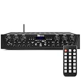 Power Dynamics PV260BT Verstärker mit Bluetooth - 6 Kanal Bluetooth-Receiver mit 600 Watt Leistung, MP3-Player, FM Radio - für Karaoke geeignet, inklusiv Fernbedienung - Schwarz