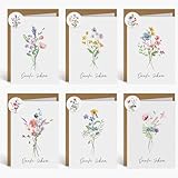 BETESSIN 6 Sets Dankeskarten DIN A6 - Danke Karten mit Umschlägen und Stickern - Elegante Faltkarten mit Wildblumenstrauß-Motive - Dankeschön Geschenke für Kollegen, Lehreren und Freunde