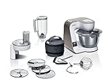 Bosch Küchenmaschine MUM5 MUM5XW20, Edelstahl-Schüssel 3,9 L, integrierte Waage, Mixer 1,25 L, Profi-Knethaken, Schnee-, Silikonbesen, Durchlaufschnitzler, 4 Scheiben, 1000 W, weiß