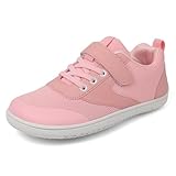 TIAROOTT Unisex Kinder Barfußschuhe Breite Junge Mädchen Minimalistische mit Klettverschluss Laufschuhe für Fitness Traillauf Freizeit Atmungsaktiv Leicht rutschfest Sneaker Komfortable,Rosa,Gr.33