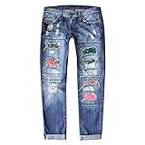 STKOOBQ Damen Herbst und Winter Valentinstag Jeans Gedruckt Loch Verdickte Hosen Relativität Leggings, rose, M