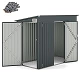 COSTWAY Gartenhaus Metall, 235 x 117 x 185 cm, Gerätehaus mit Vordertür & Seitentür & Pultdach, Geräteschuppen abschließbar, Gartenhütte Gartenschuppen, Garten Schuppen Outdoor, Dunkelgrau