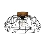 EGLO Deckenlampe Padstow, 1 flammige Deckenleuchte Vintage, Industrial, Retro, Deckenstrahler aus Stahl und Holz, Wohnzimmerlampe in Schwarz, Natur, Küchenlampe, Flurlampe Decke mit E27 Fassung