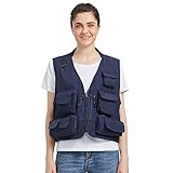 Ziker Damen Mesh Atmungsaktive durchbrochene Reisende Fotograf Angeln Weste Weste Reisejacke Mantel Mit Taschen, New Navy, M