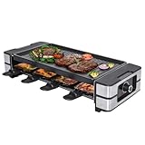 Syntrox Germany 8er 4in1 Raclette Grill| Tischgrill | Pfännchen| 8 Personen Uzwil, einfache Reinigung, robust und langlebig, Schwarzes Design, 2000 Watt Leistung