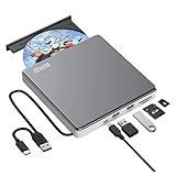 BUNUD Externes DVD Laufwerk, CD Laufwerk Extern USB mit 2 USB SD TF Ports, Externer CD/DVD Brenner und Player, Externes CD Laufwerk für Laptop Windows Mac PC MacBook