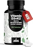 Vitamin D3 K2 hochdosiert – 365 Tabletten mit 20000 IE – Premium K2Vital® 99,7+% All-Trans K2-MK7 - Vitamin D ohne Zusätze - produziert in Deutschland