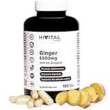 Ingwer 6500 mg. 180 vegane Kapseln für 6 Monate. Natürlicher Ingwerextrakt mit 5% Gingerolen, die 32,5 mg pro Kapsel liefern. Beugt Entzündungen vor und verbessert die Verdauung und das Immunsystem.