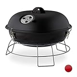 Relaxdays Kugelgrill, tragbar, mit Deckel, leckeres BBQ, Picknickgrill mit großer Grillfläche, Holzkohle, Ø36cm, schwarz, 27 x 36 x 36 cm