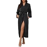 HEARTNICE Satin Bademantel Damen lang Morgenmantel leicht Luxus Bademantel weiche Bademäntel für Damen Hausmantel (Schwarz, M)