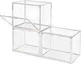 GUDEMAY Transparente stapelbare Kunststoffboxen mit magnetischem Verschluss - Staubdichte Aufbewahrung Vitrine Schaukasten Ideal für Figur, Bücher, Kosmetik, Schuhe und Handtaschen (3er Set)