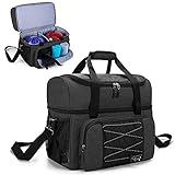 DSLEAF Bowlingtasche für 2 Bälle mit Holzballhalter und gepolsterter Trennwand, EIN Paar Bowlingschuhe und zusätzliche Essentials, nur Tasche