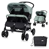 Lorelli Zwillingskinderwagen Twin, Zwillingsbuggy klappbar für 2 Kinder, leicht, kompakter Zwillingswagen, Geschwister Kinderwagen mit Einhand-Klappsystem, hellgrün