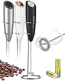 SimpleTaste Milchaufschäumer Elektrisch, Handheld Schaumbereiter mit 2 Batterie und Edelstahl Standfuß, Starker Motor, Milk Frother (black)