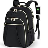 IGOLUMON Laptop Rucksack Damen 15,6 Zoll Notebook Rucksack Schulrucksack Mädchen Teenager mit USB Ladeanschluss & Laptopfach, Wasserdichter Schultasche Daypack für Schule Uni Reise Arbeit, Schwarz