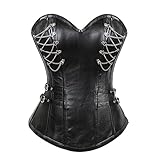 Steampunk-Korsett für Damen, PU-Leder, Bustier, Überbrustkorsett, Überbrust, trägerlos, viktorianisches Korsett, Top, Vintage, elegant, Überbrustkorsett, Schnürkorsett, Halloween-Kostüm, 01 black, S