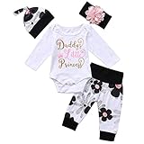 Geagodelia Babykleidung Set Baby Mädchen Langarm Body Strampler + Hose + Stirnband Mütze Kleinkinder Neugeborene Warme Babyset Kleidung Daddy's Prinzessin (0-6 Monate, Weiß & Schwarz 615)