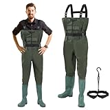 Izrielar Wathose Herren Damen Anglerhose, 70 Denier Nylon, PVC Angelhose, wasserdichte Fischteichhose mit Gummistiefeln, Bund, Taschen und Haken, für Baustellen, Angeln, Bauernhöfe, Gärten