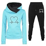 Warmer Schlafanzug für Damen, Fitnessstudio-Sets für Damen, Geburtstag, 2 Outfits, lässiger Langarm-Pullover, Kapuzenpullover, bauchfreies Top, Sets für Damen, blau, XL